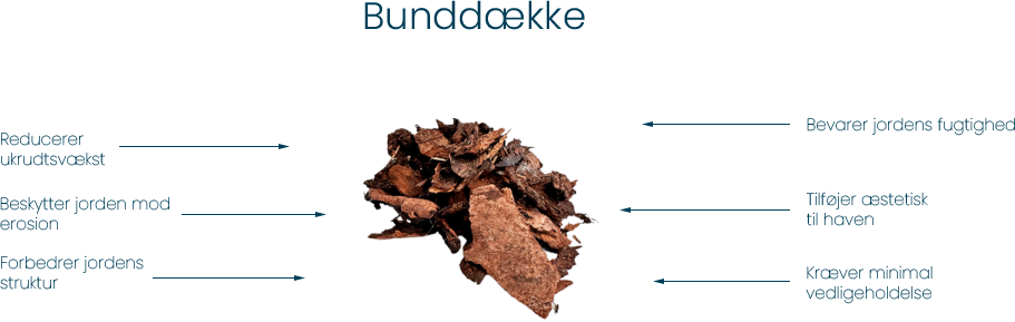 Grafik der viser seks fordele ved at bruge bunddække, herunder beskyttelse, struktur og minimal vedligeholdelse